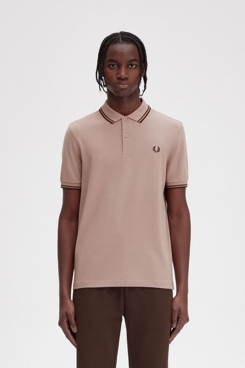 Dark Pink / Burnt Tobacco / Burnt Tobacco Fred Perry M3600 Men's Fred Perry Shirt | FCAUI69544