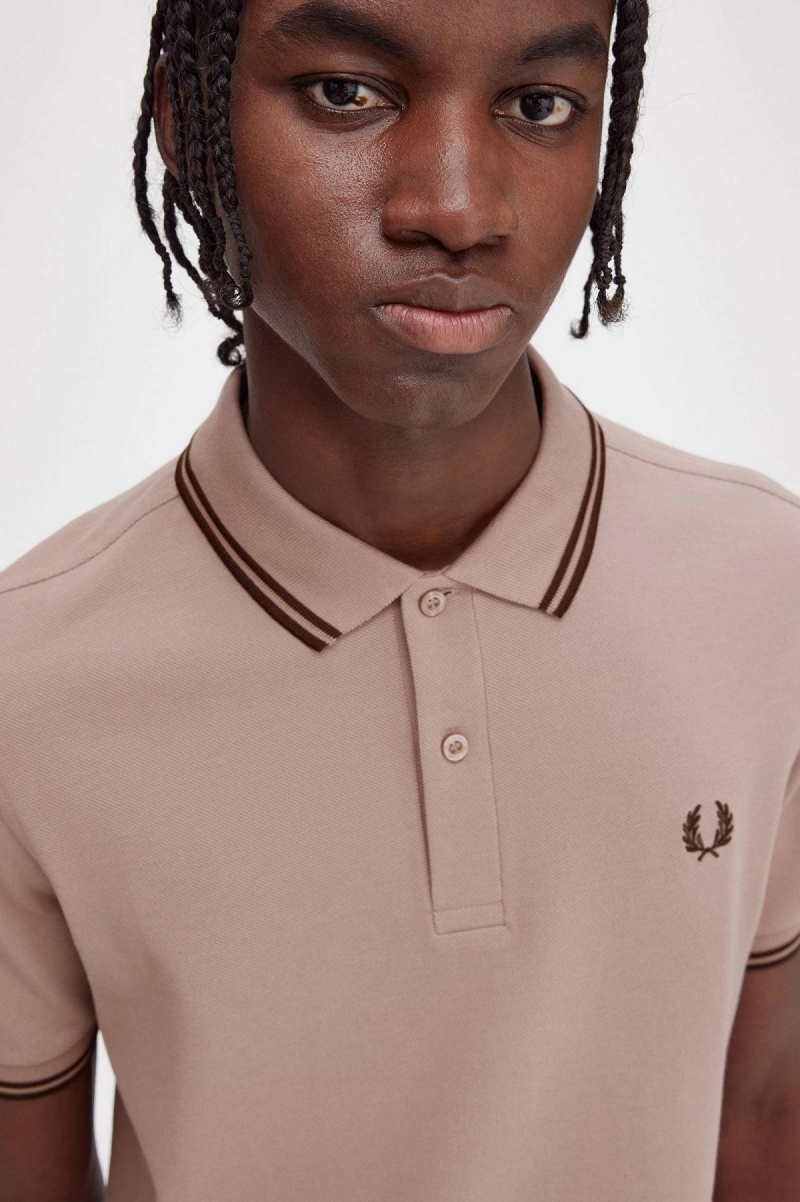 Dark Pink / Burnt Tobacco / Burnt Tobacco Fred Perry M3600 Men's Polo Shirts | CAJKU78352