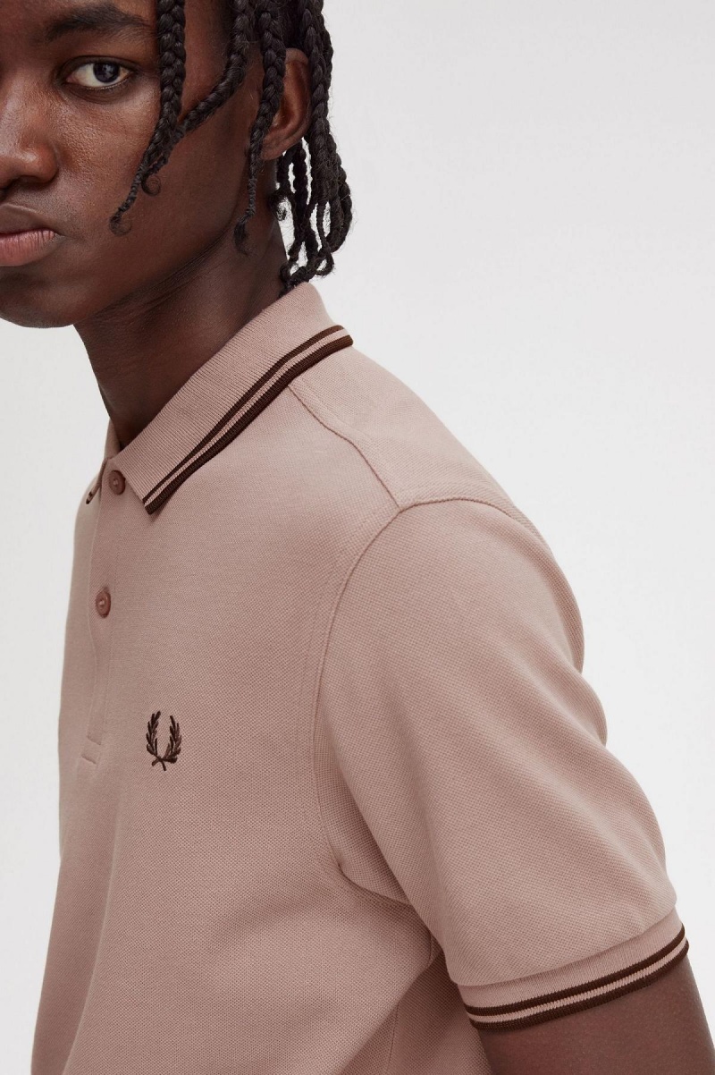 Dark Pink / Burnt Tobacco / Burnt Tobacco Fred Perry M3600 Men's Polo Shirts | CAJKU78352