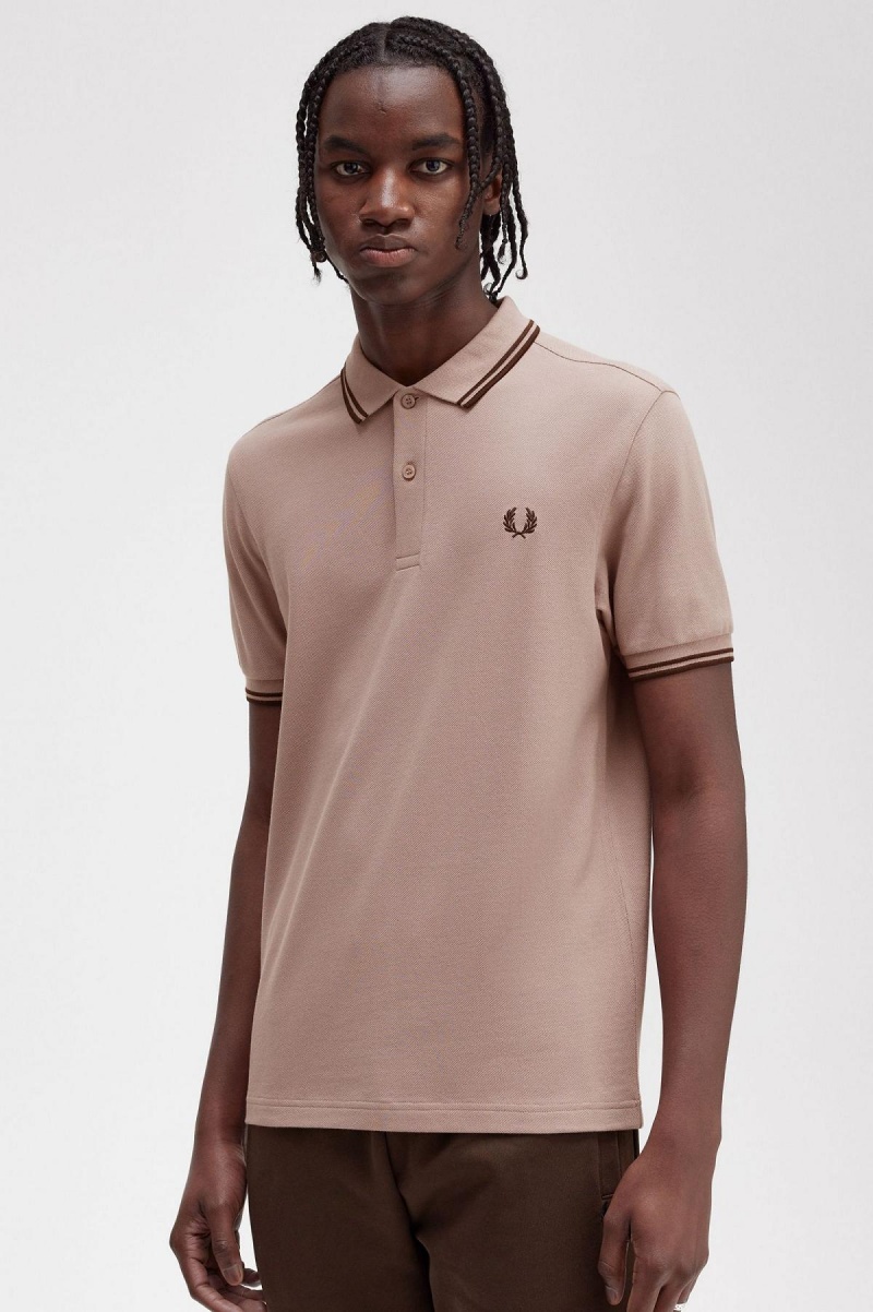 Dark Pink / Burnt Tobacco / Burnt Tobacco Fred Perry M3600 Men's Polo Shirts | CAJKU78352