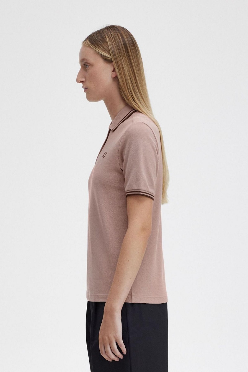 Dark Pink / Burnt Tobacco / Burnt Tobacco Fred Perry G3600 Women's Fred Perry Shirt | BCASD67200