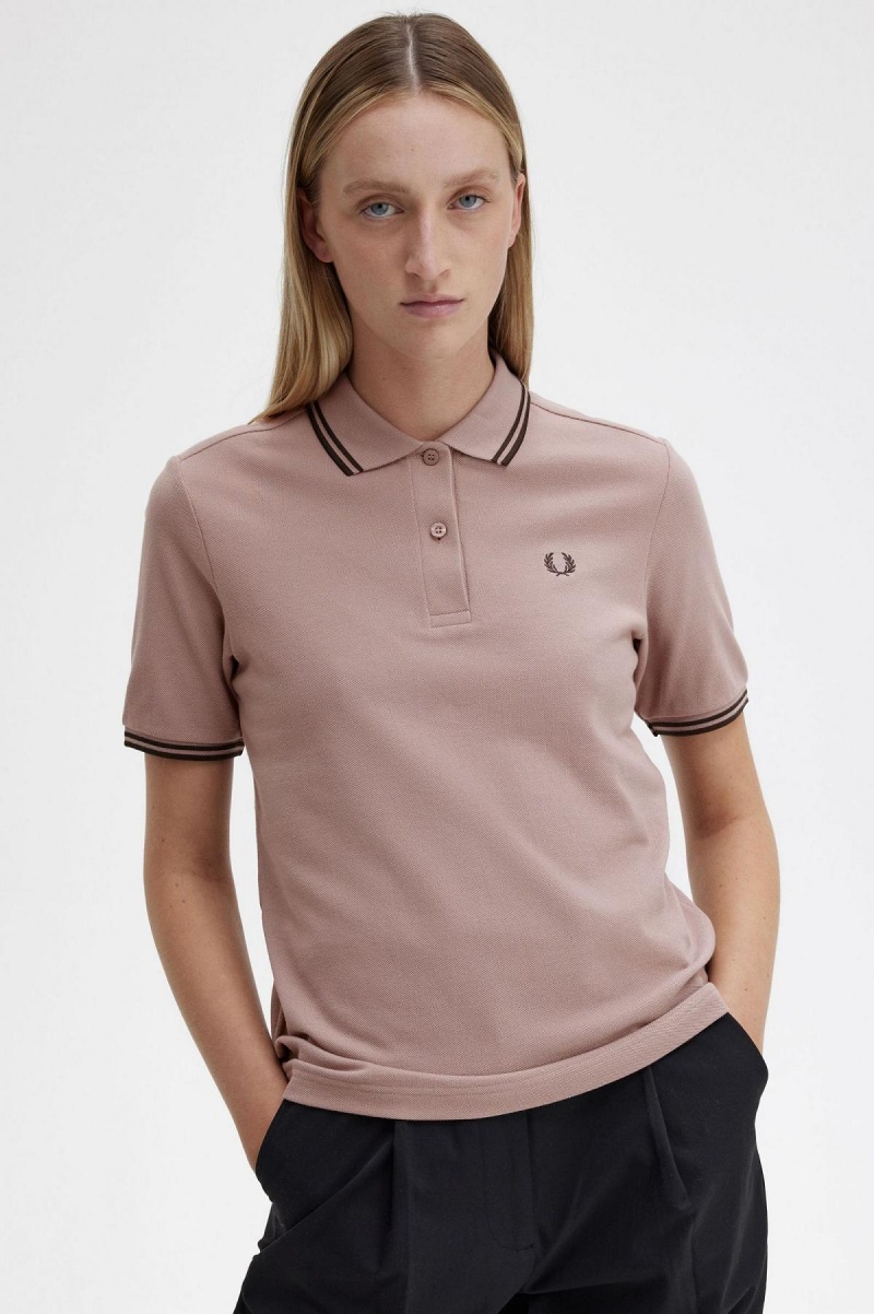 Dark Pink / Burnt Tobacco / Burnt Tobacco Fred Perry G3600 Women's T Shirts | CAQCS49314