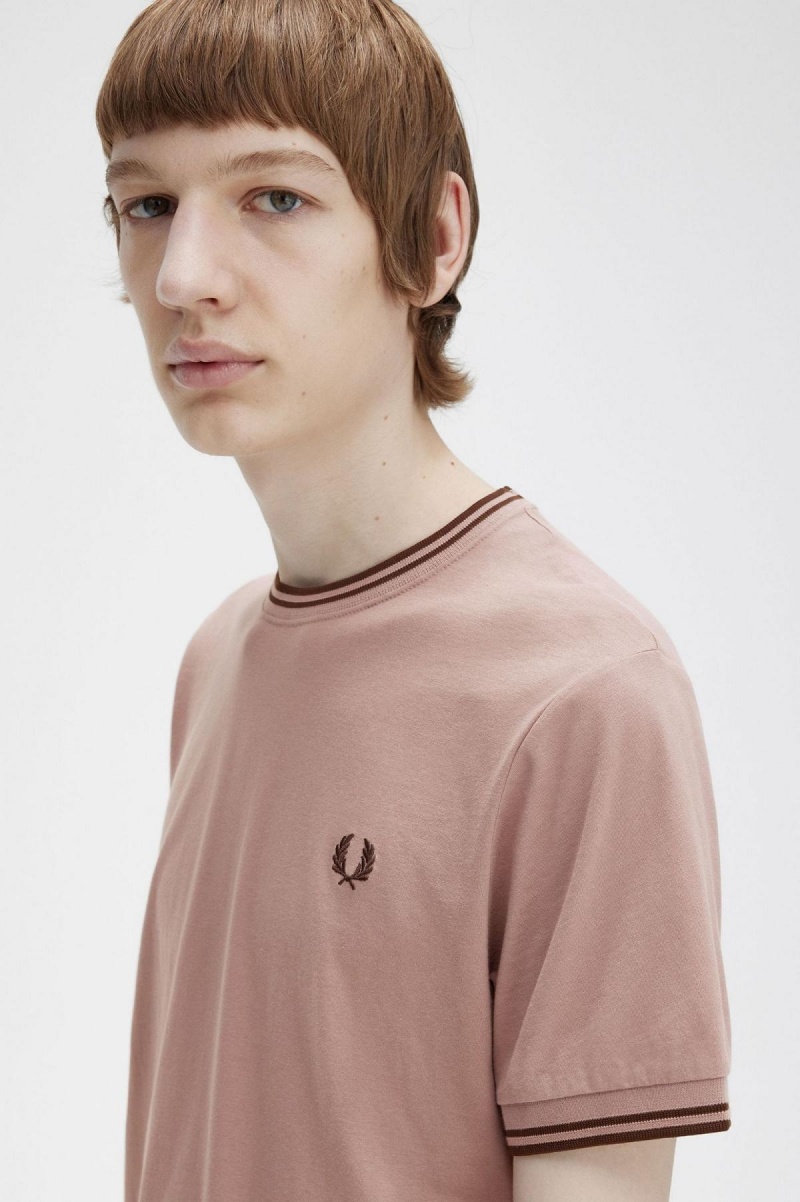 Dark Pink / Whisky Brown Fred Perry Twin Tipped Men's T Shirts | YCAVQ46432