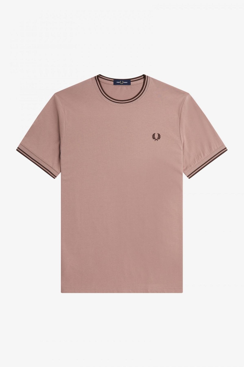 Dark Pink / Whisky Brown Fred Perry Twin Tipped Men's T Shirts | YCAVQ46432