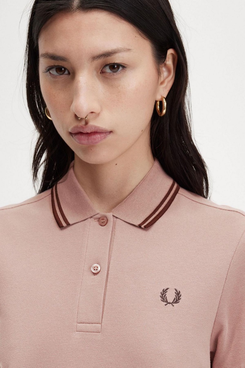 Dark Pink / Whisky Brown / Whisky Brown Fred Perry Twin Tipped Fred Perry Shirt Women's Dress | QCAUV94369