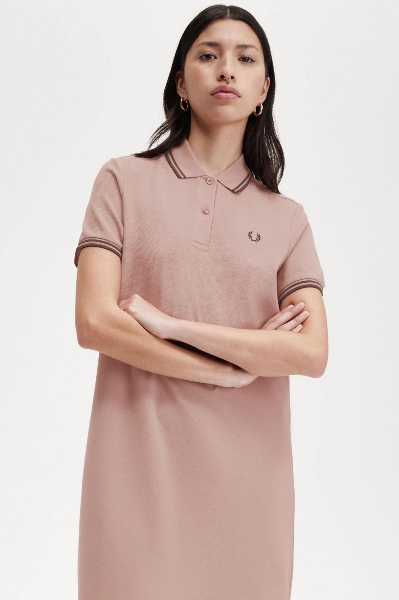 Dark Pink / Whisky Brown / Whisky Brown Fred Perry Twin Tipped Fred Perry Shirt Women's Dress | QCAUV94369