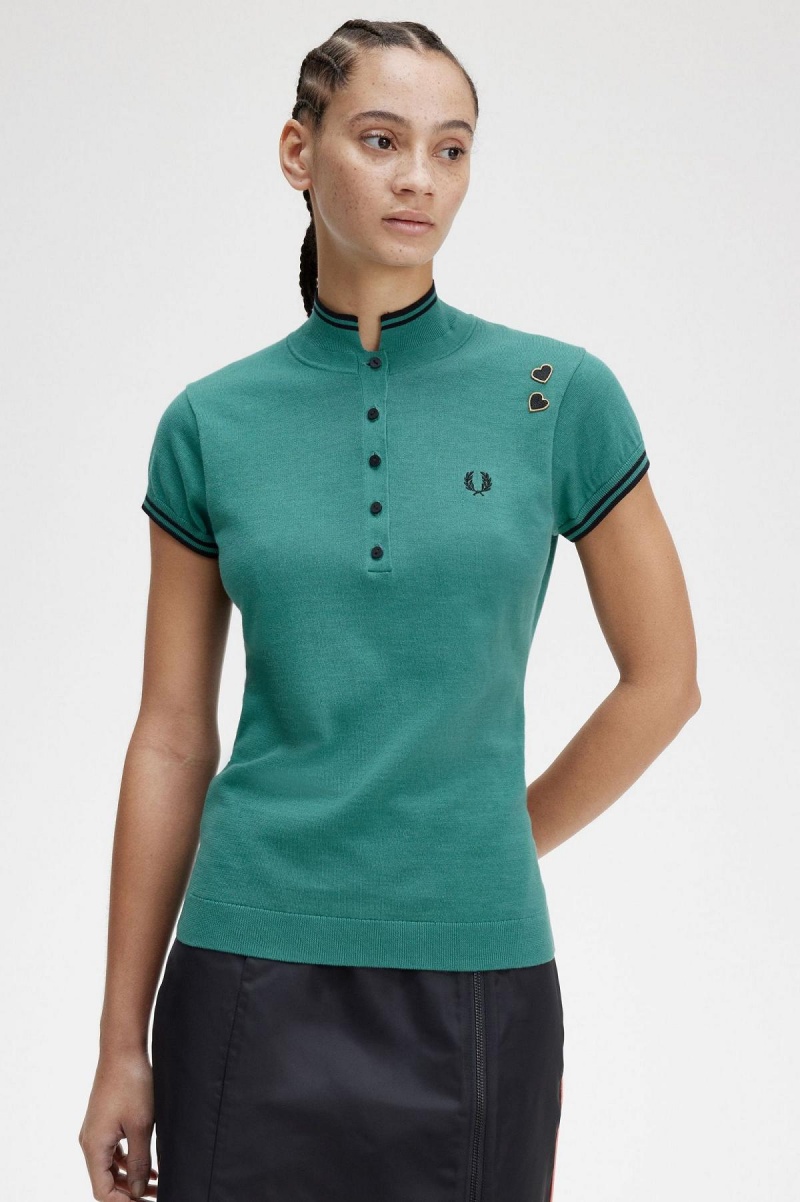 Deep Mint Fred Perry Knitted Shirt Women's Knitwear | CACVG47654