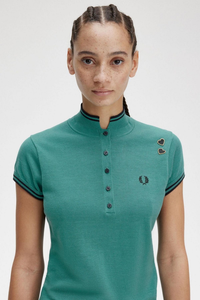 Deep Mint Fred Perry Knitted Shirt Women's Knitwear | CACVG47654