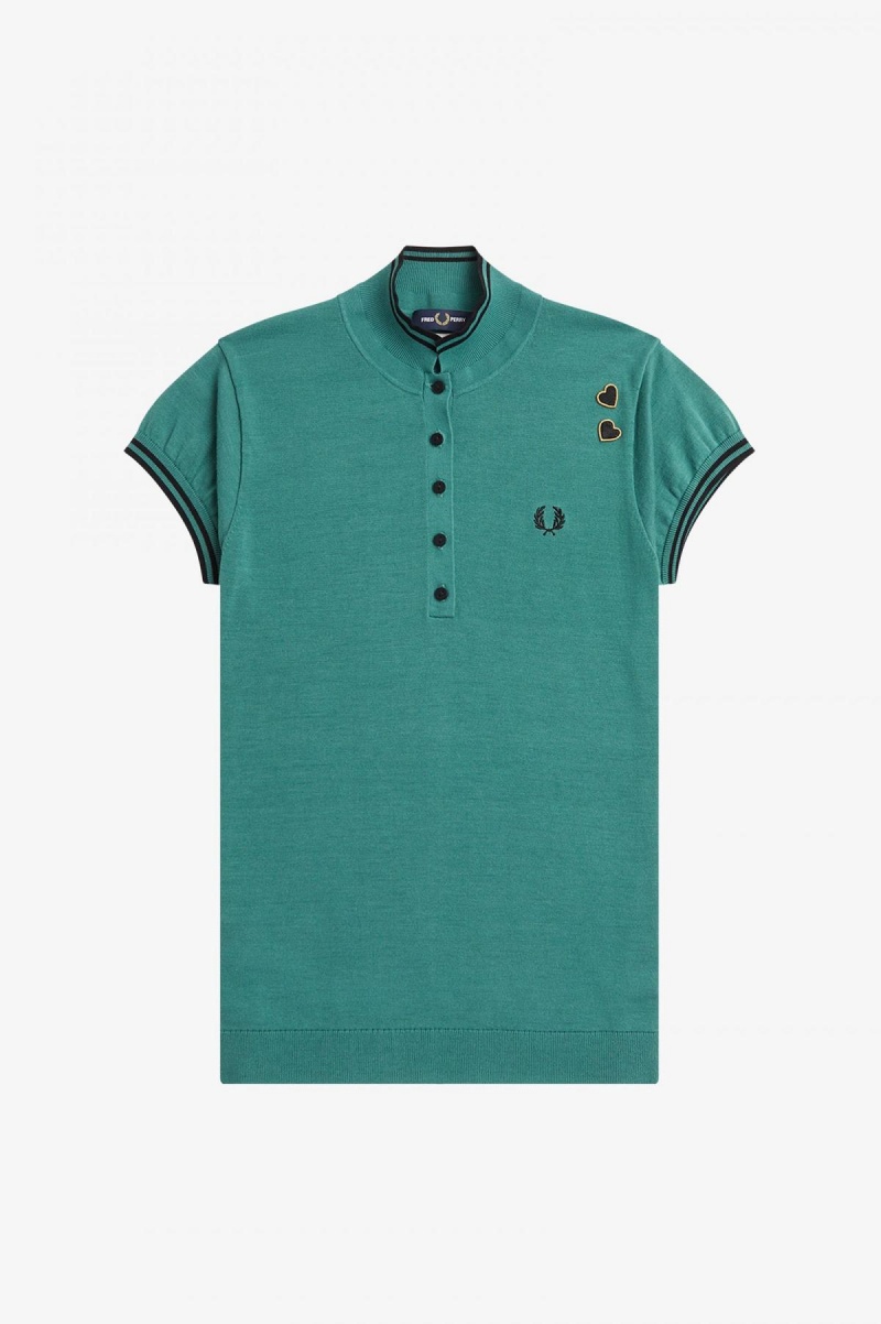 Deep Mint Fred Perry Knitted Shirt Women's Knitwear | CACVG47654