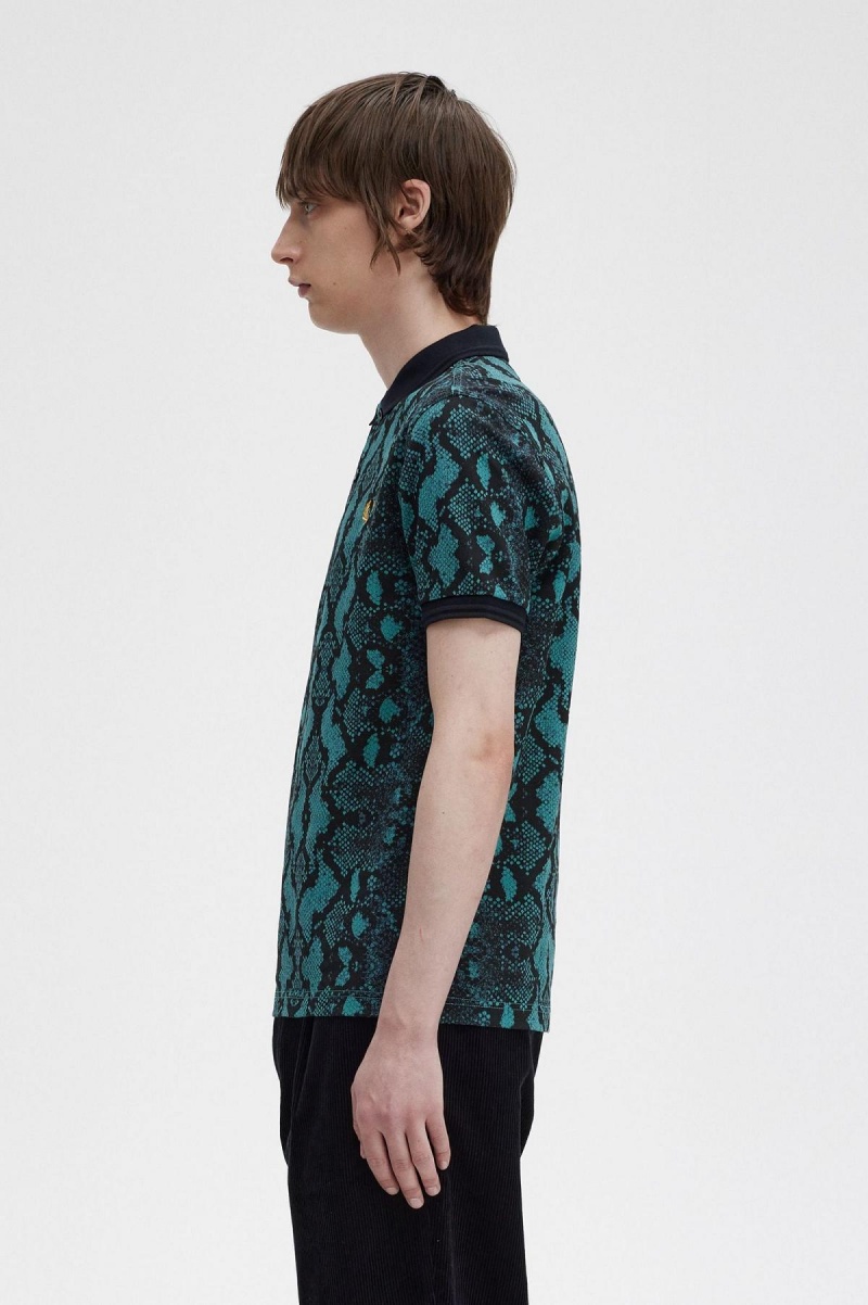 Deep Mint Fred Perry Snake Print Fred Perry Shirt Men's Polo Shirts | ACADF52451