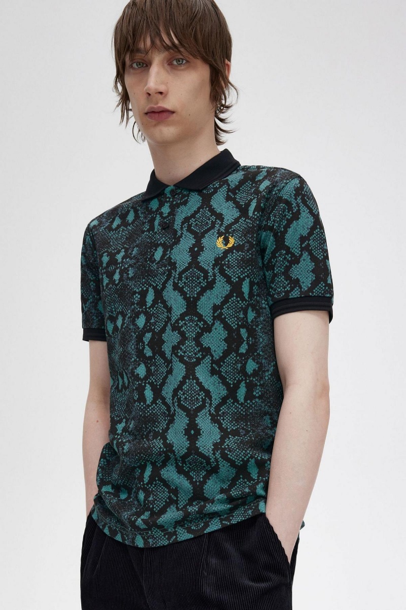 Deep Mint Fred Perry Snake Print Fred Perry Shirt Men's Polo Shirts | ACADF52451