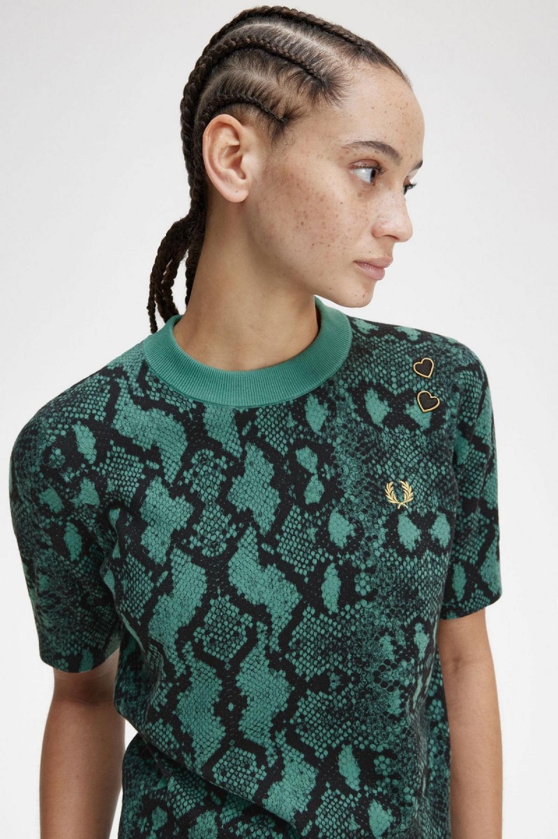 Deep Mint Fred Perry Snake Print Jumper Women's Knitwear | ACAWC44379