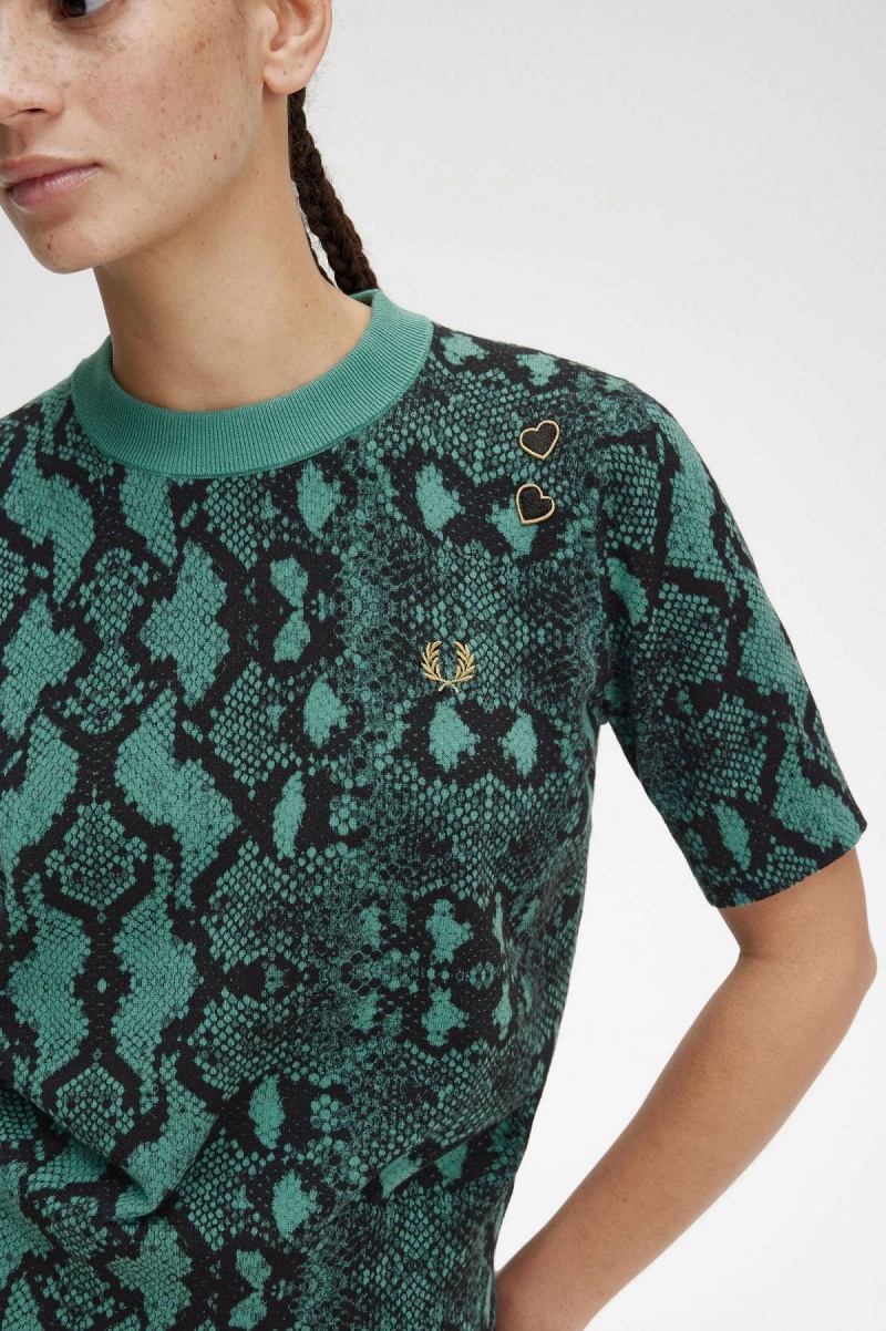 Deep Mint Fred Perry Snake Print Jumper Women's Knitwear | ACAWC44379