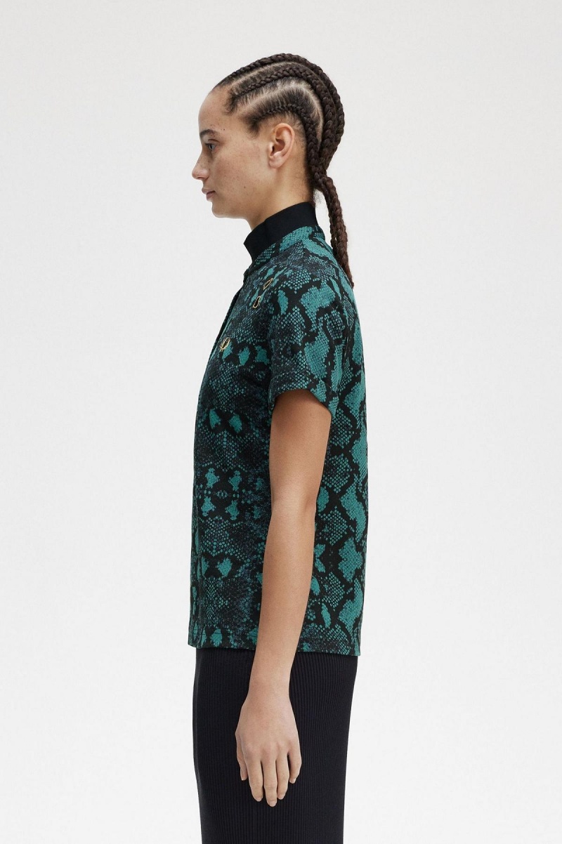 Deep Mint Fred Perry Snake Print Women's Polo Shirts | CAIIZ37444