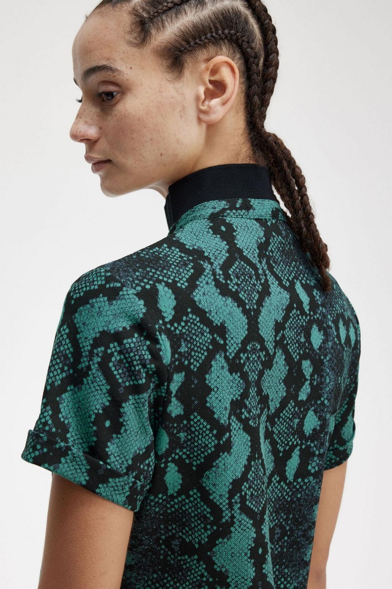 Deep Mint Fred Perry Snake Print Women's Polo Shirts | CAIIZ37444