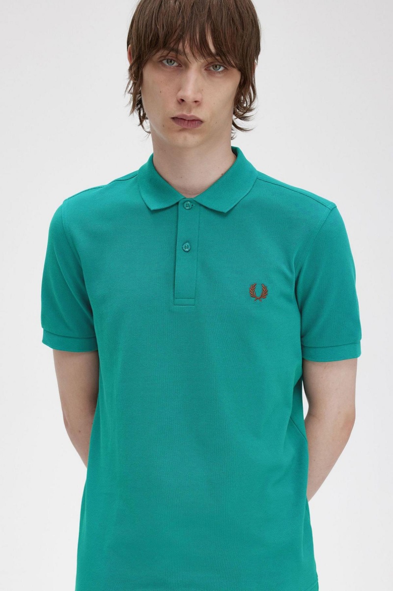 Deep Mint / Whisky Brown Fred Perry M6000 Men's Polo Shirts | CAXMI37650