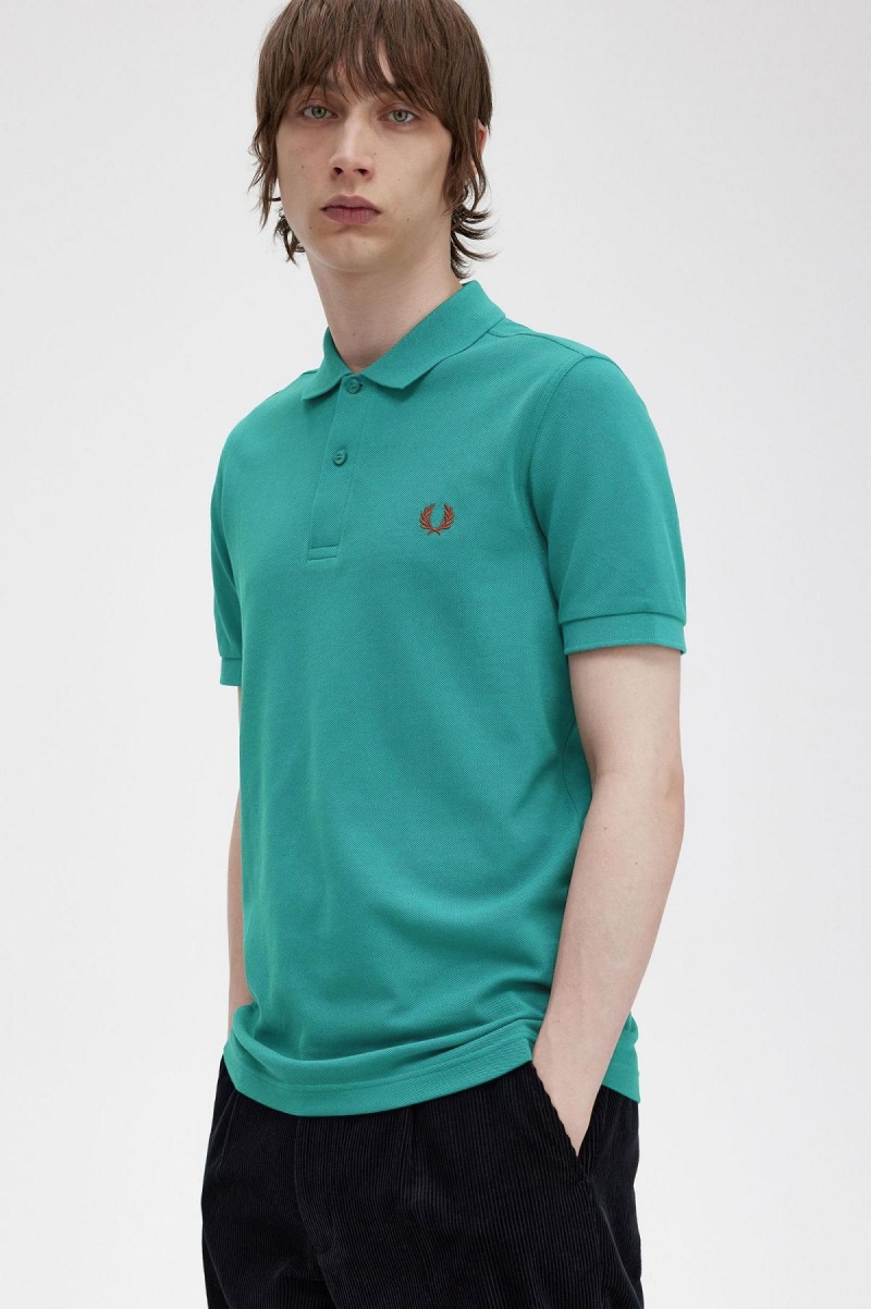 Deep Mint / Whisky Brown Fred Perry M6000 Men's Polo Shirts | CAXMI37650