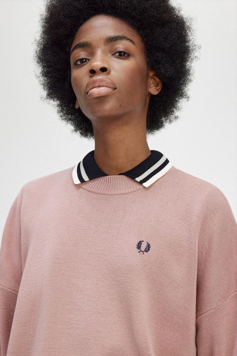 Dusty Rose Pink Fred Perry Colour Block Jumper Women's Knitwear | CAICD77425