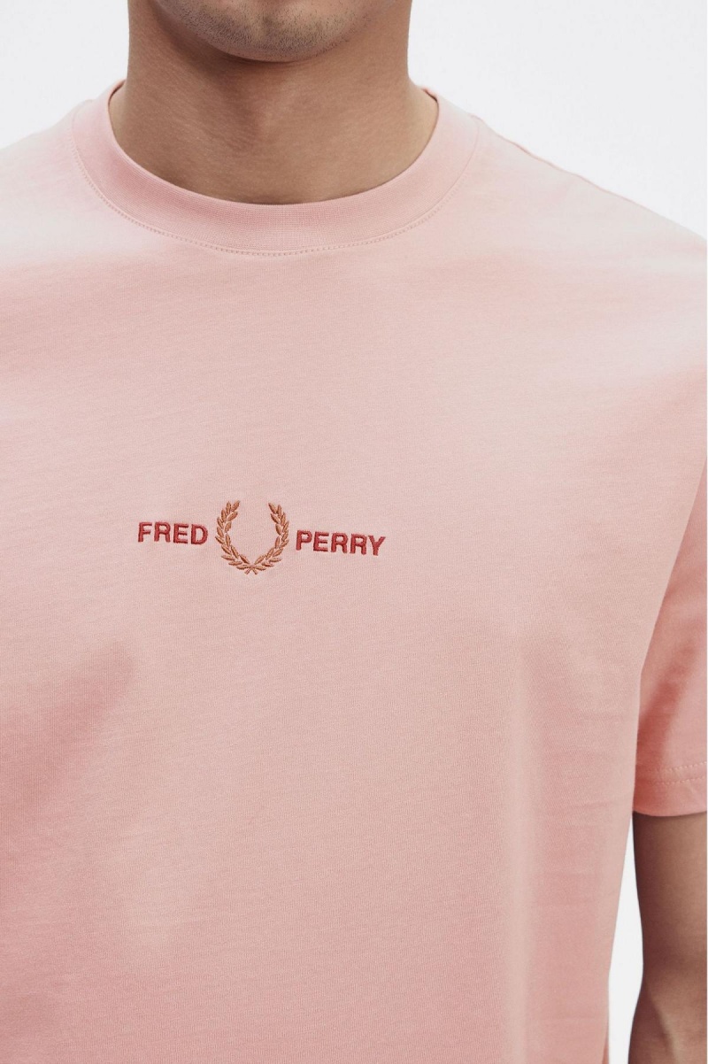 Dusty Rose Pink Fred Perry Embroidered Men's T Shirts | PCAER95418