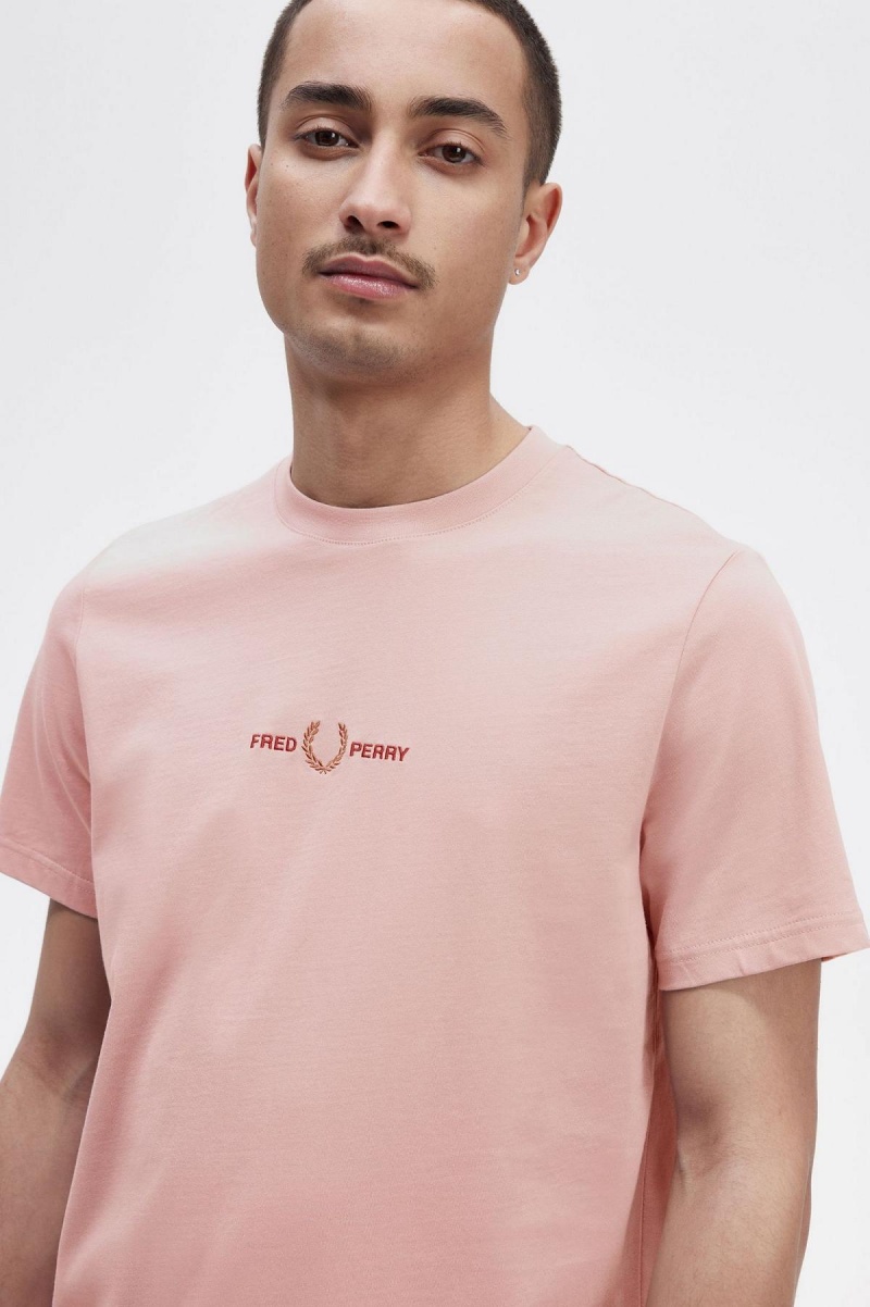 Dusty Rose Pink Fred Perry Embroidered Men's T Shirts | PCAER95418