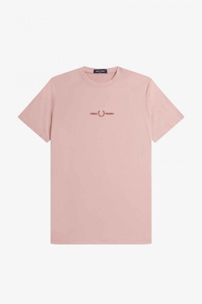 Dusty Rose Pink Fred Perry Embroidered Men's T Shirts | PCAER95418