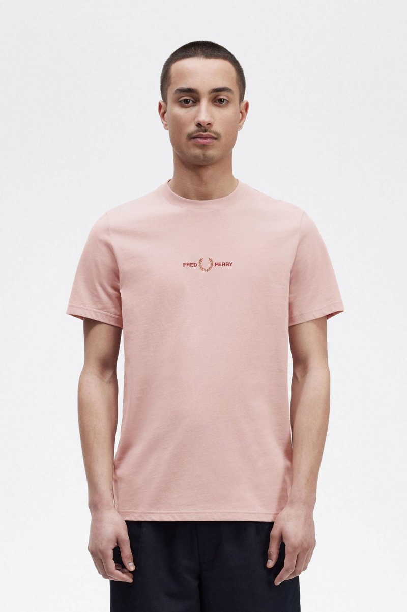 Dusty Rose Pink Fred Perry Embroidered Men\'s T Shirts | PCAER95418