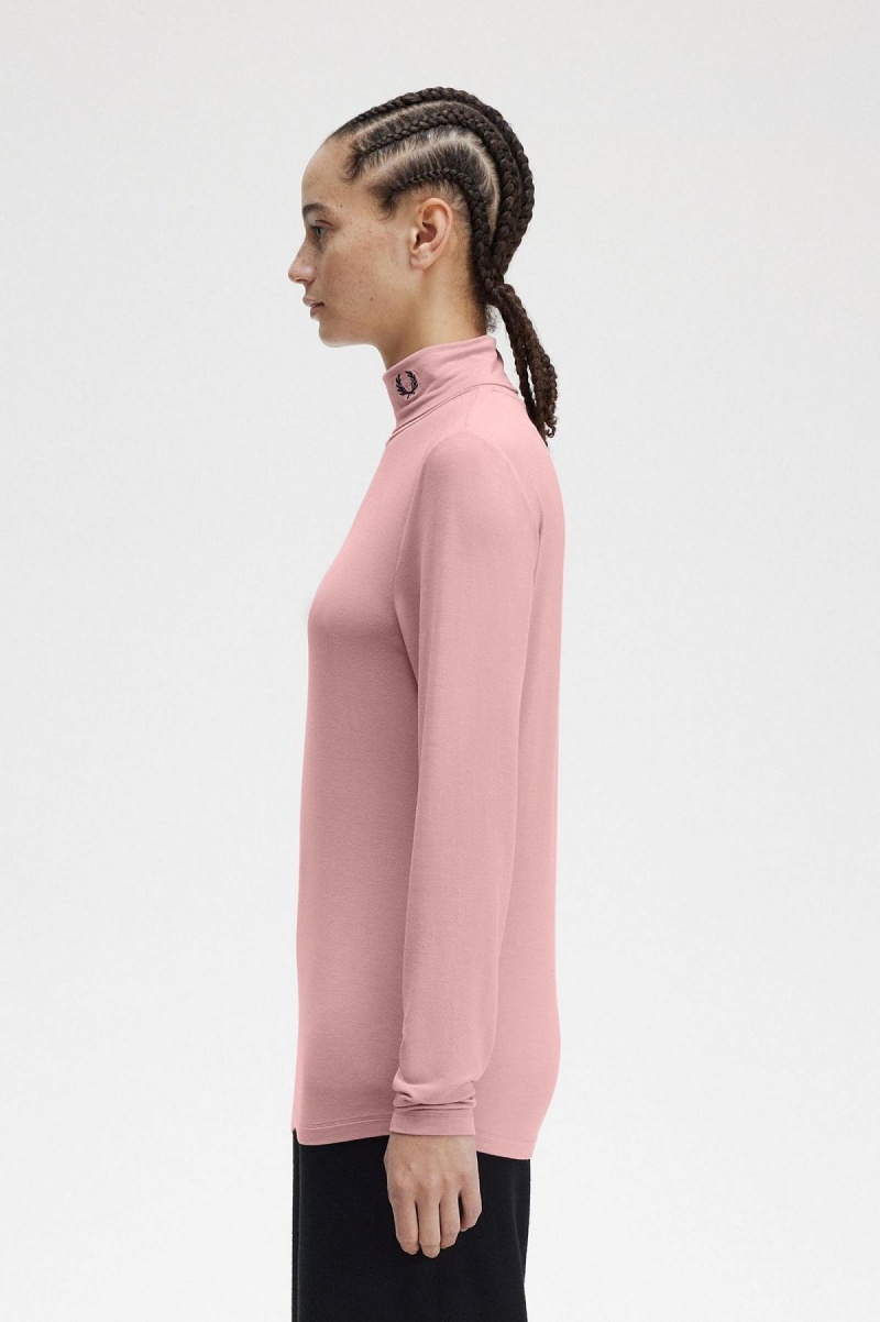 Dusty Rose Pink Fred Perry Roll Neck Top Women's T Shirts | CANZX47540