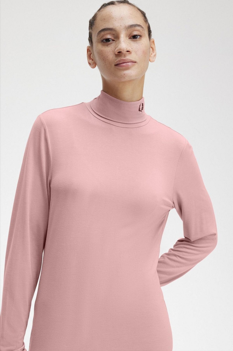 Dusty Rose Pink Fred Perry Roll Neck Top Women's T Shirts | CANZX47540