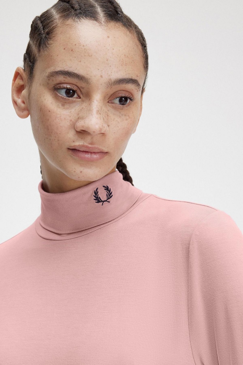 Dusty Rose Pink Fred Perry Roll Neck Top Women's T Shirts | CANZX47540