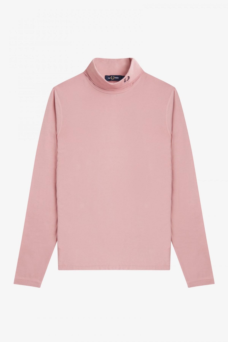 Dusty Rose Pink Fred Perry Roll Neck Top Women's T Shirts | CANZX47540