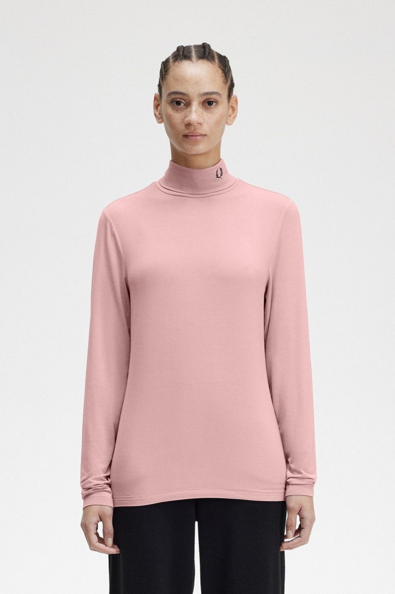 Dusty Rose Pink Fred Perry Roll Neck Top Women\'s T Shirts | CANZX47540