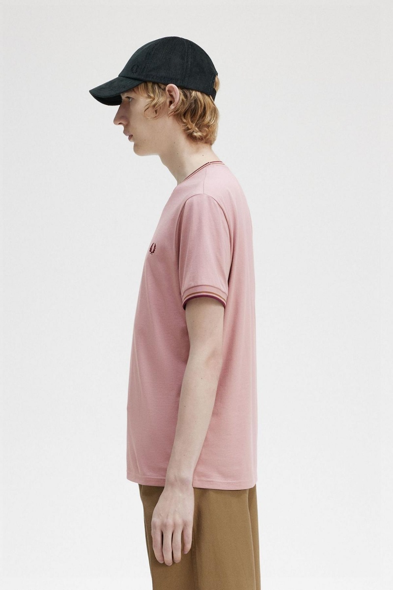 Dusty Rose Pink Fred Perry Twin Tipped Men's T Shirts | MCAHR60752