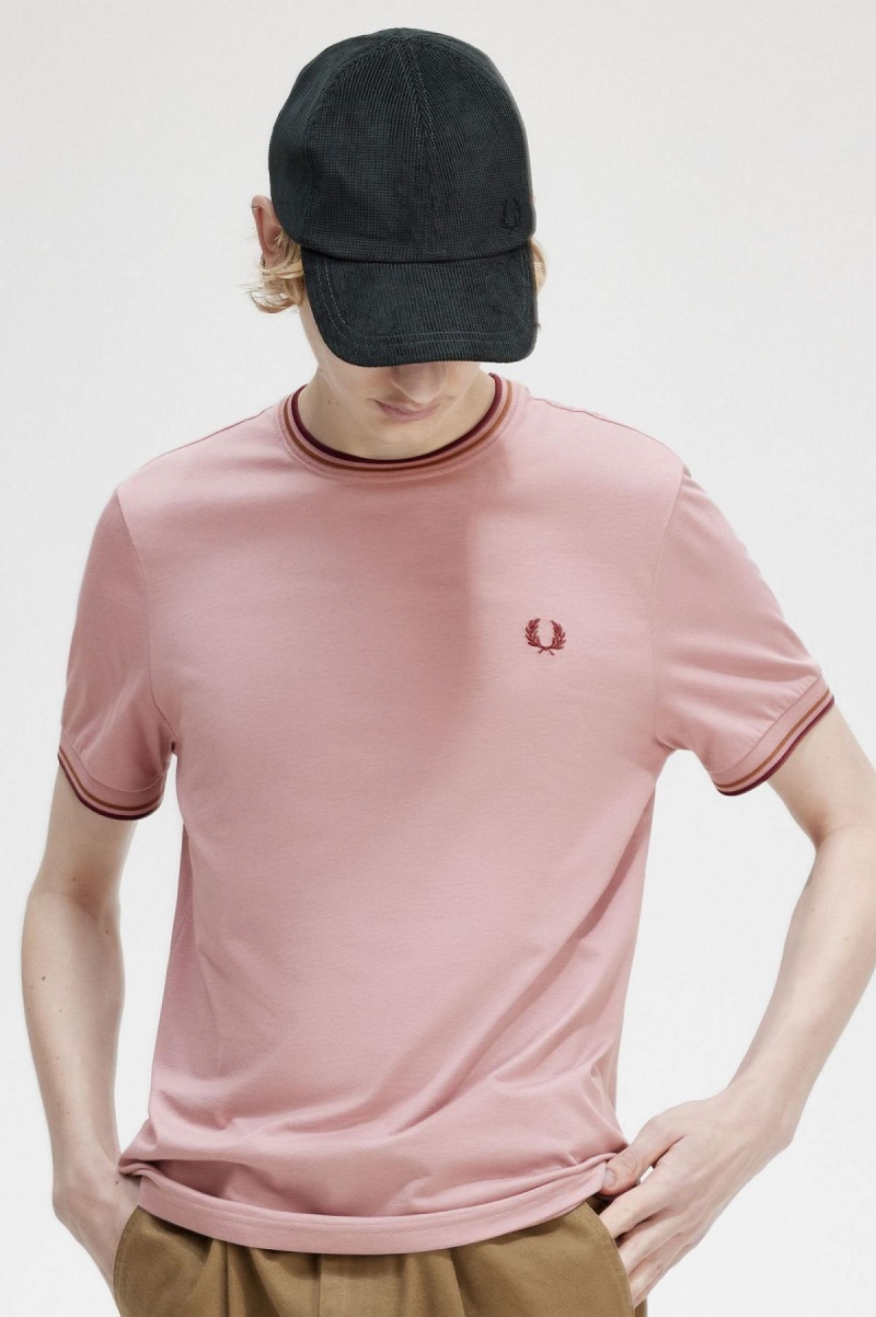 Dusty Rose Pink Fred Perry Twin Tipped Men's T Shirts | MCAHR60752