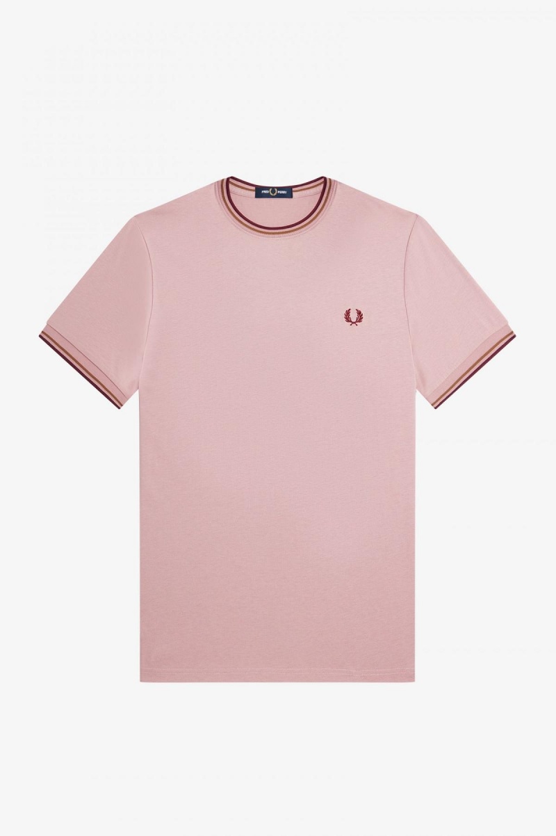 Dusty Rose Pink Fred Perry Twin Tipped Men's T Shirts | MCAHR60752