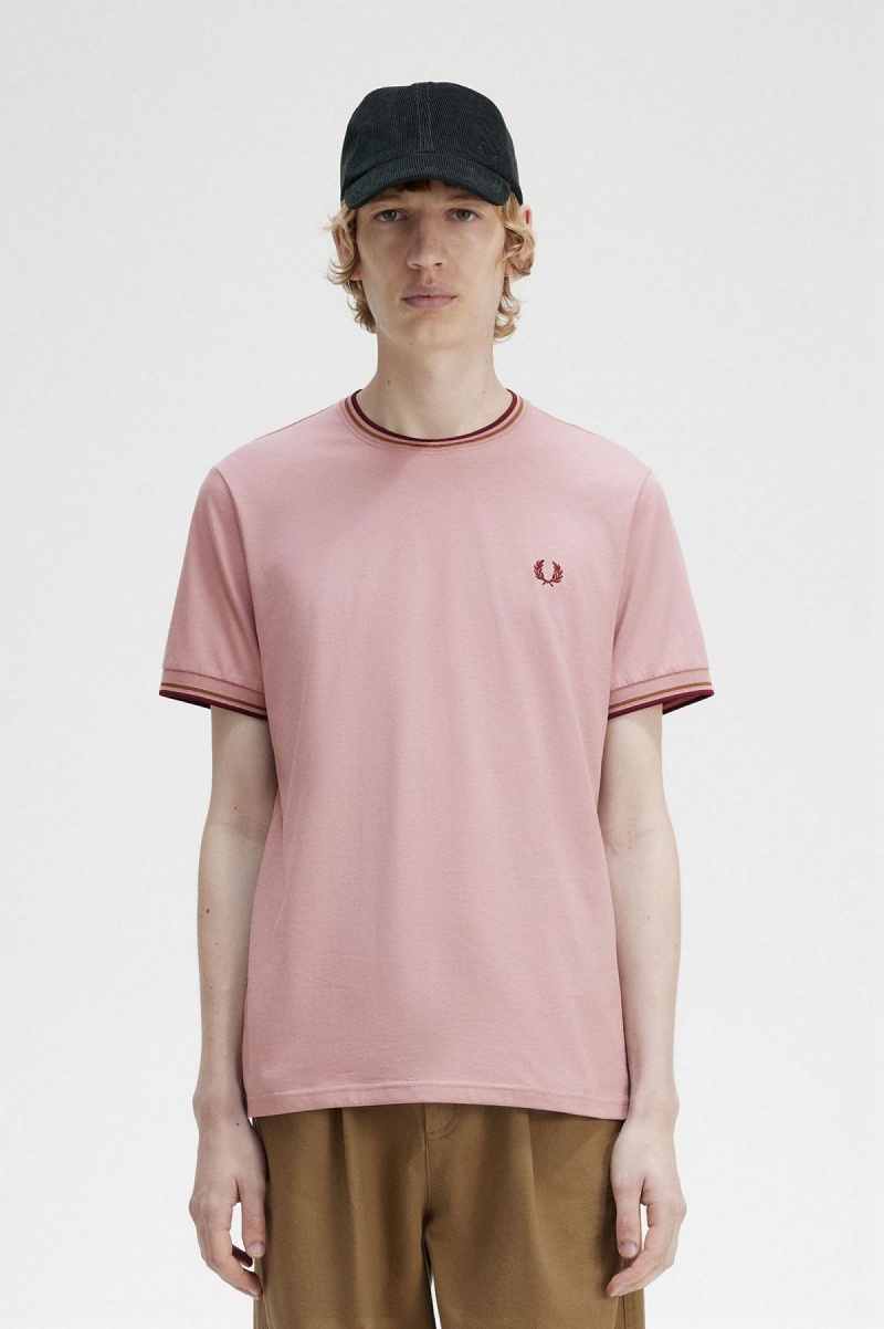 Dusty Rose Pink Fred Perry Twin Tipped Men\'s T Shirts | MCAHR60752