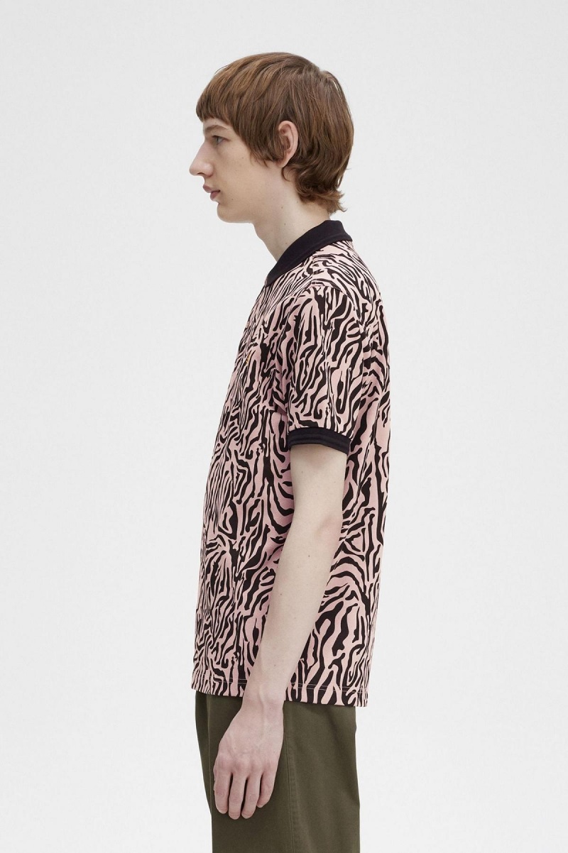 Dusty Rose Pink Fred Perry Zebra Print Fred Perry Shirt Men's Polo Shirts | GCAUC47757