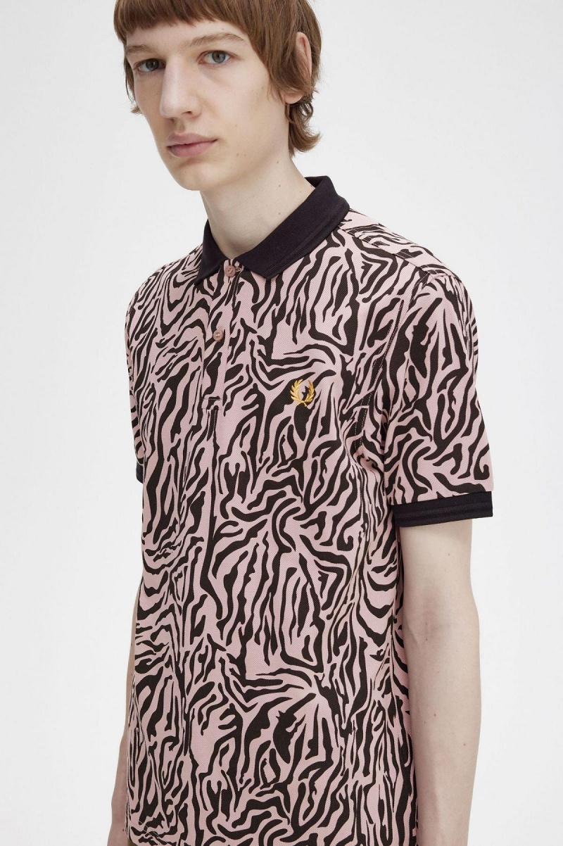 Dusty Rose Pink Fred Perry Zebra Print Fred Perry Shirt Men's Polo Shirts | GCAUC47757