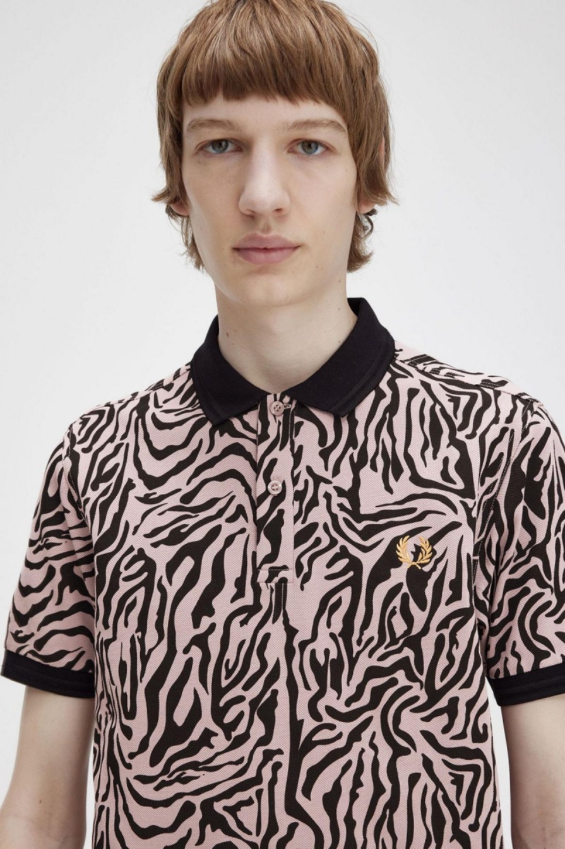 Dusty Rose Pink Fred Perry Zebra Print Fred Perry Shirt Men's Polo Shirts | GCAUC47757