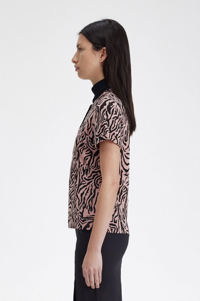 Dusty Rose Pink Fred Perry Zebra Print Women's Polo Shirts | ZCAMJ36428