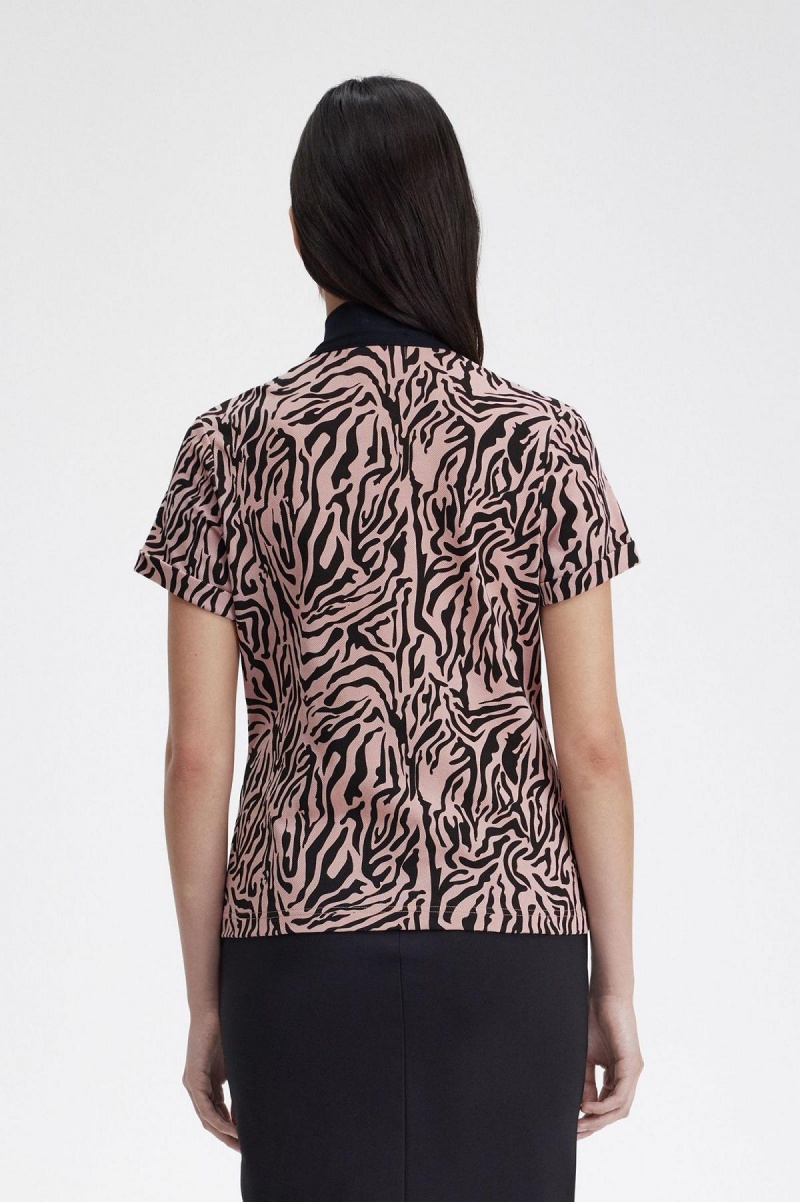 Dusty Rose Pink Fred Perry Zebra Print Women's Polo Shirts | ZCAMJ36428