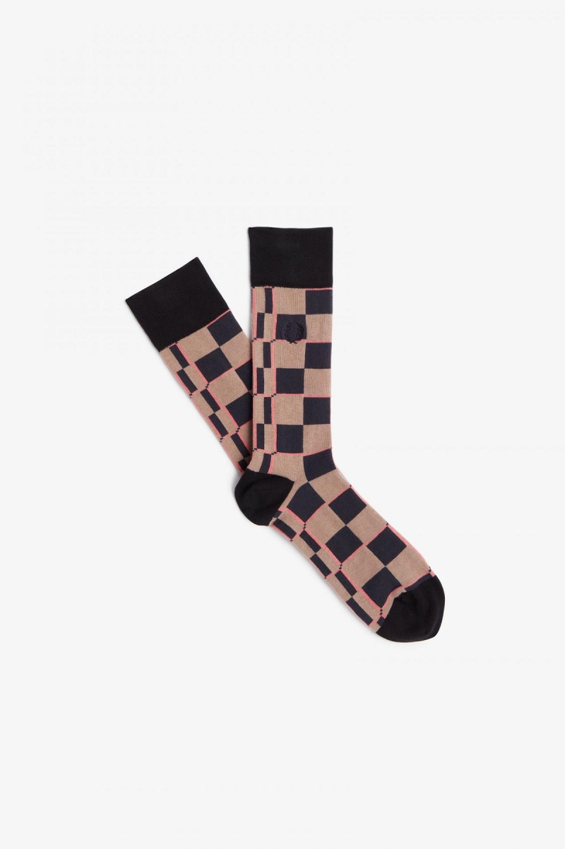 Dusty Rose Pink / Black Fred Perry Glitch Chequerboard Accessories Socks | TCAWZ53473