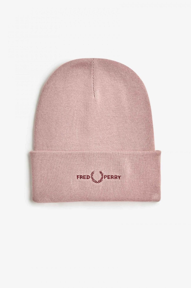 Dusty Rose Pink / Oxblood Fred Perry Graphic Accessories Beanie | CAIIZ40534