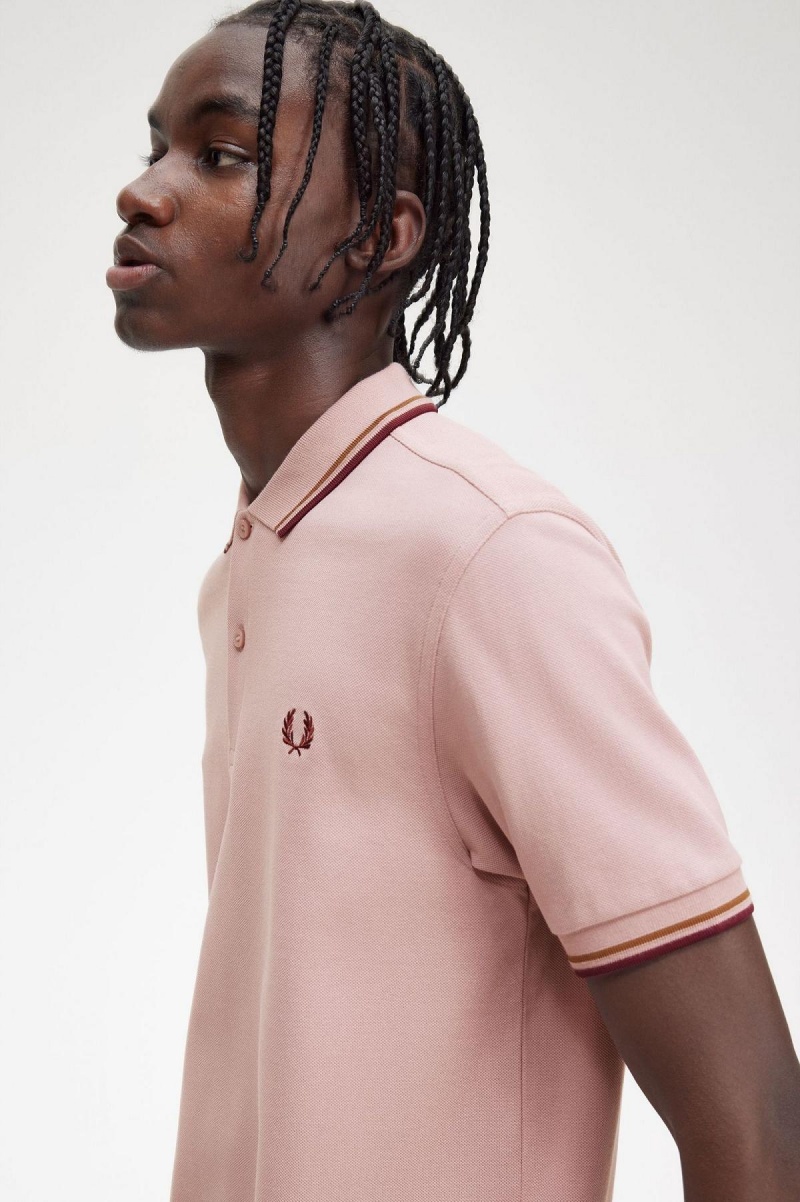 Dusty Rose Pink / Shaded Stone / Oxblood Fred Perry M3600 Men's Polo Shirts | MCAHR26367