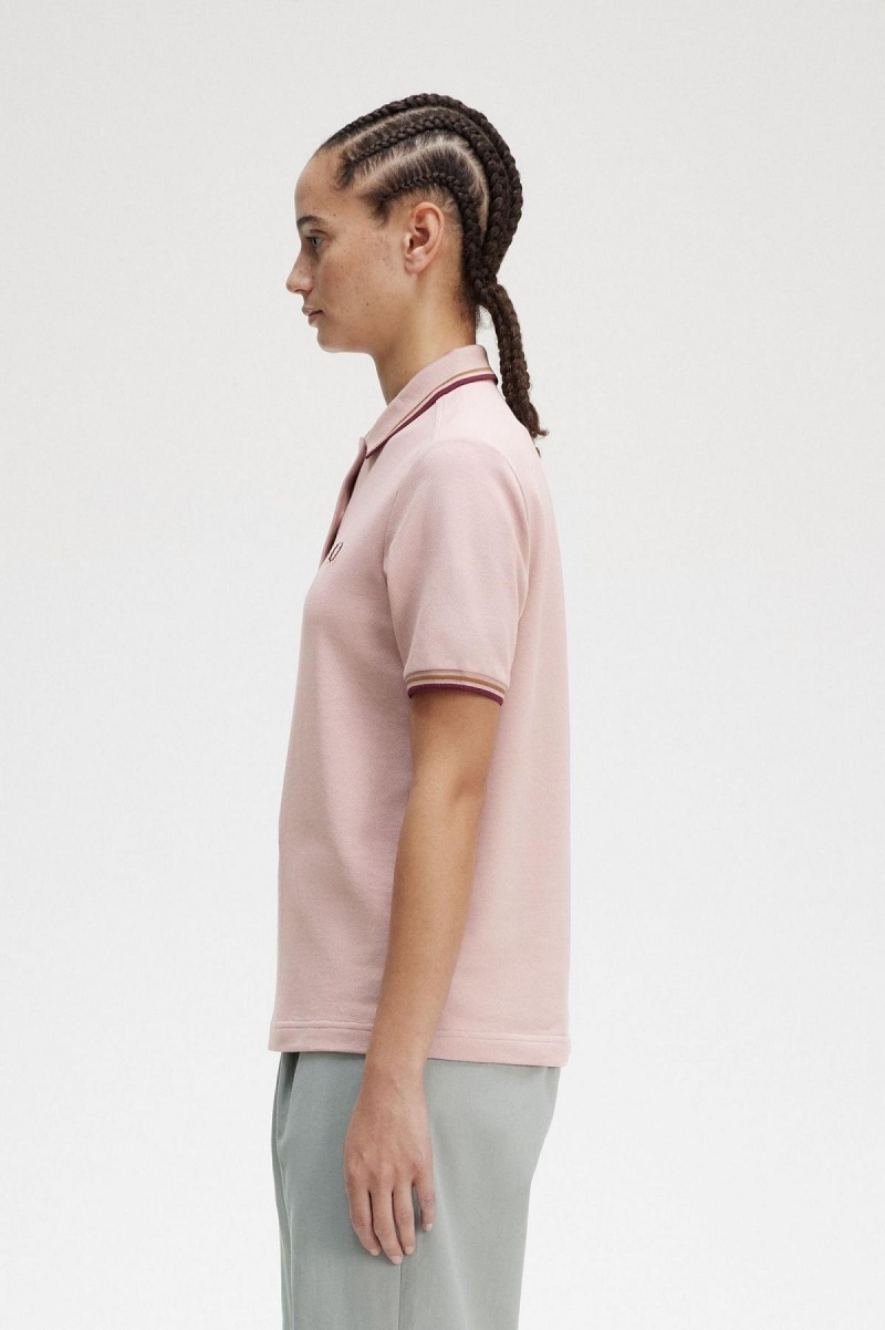 Dusty Rose Pink / Shaded Stone / Oxblood Fred Perry G3600 Women's Fred Perry Shirt | DCAKV70621