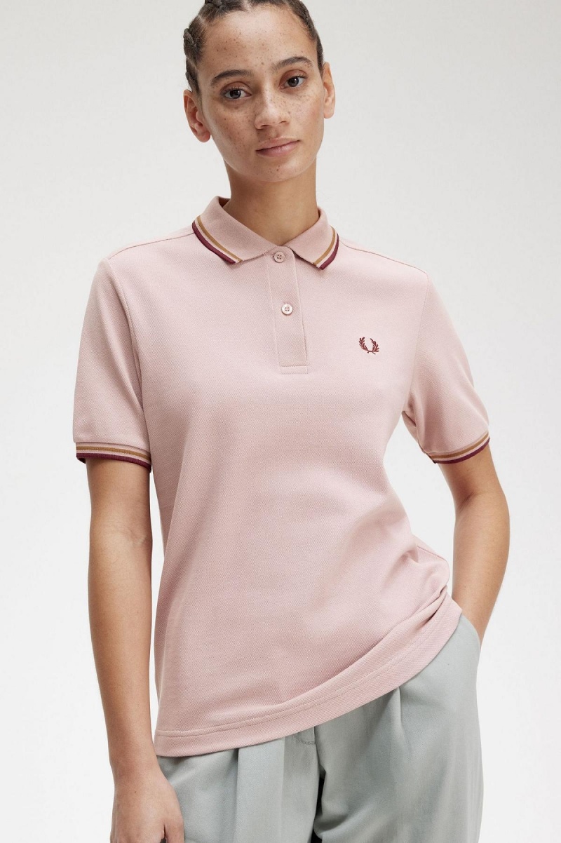 Dusty Rose Pink / Shaded Stone / Oxblood Fred Perry G3600 Women's T Shirts | CAJKU40874