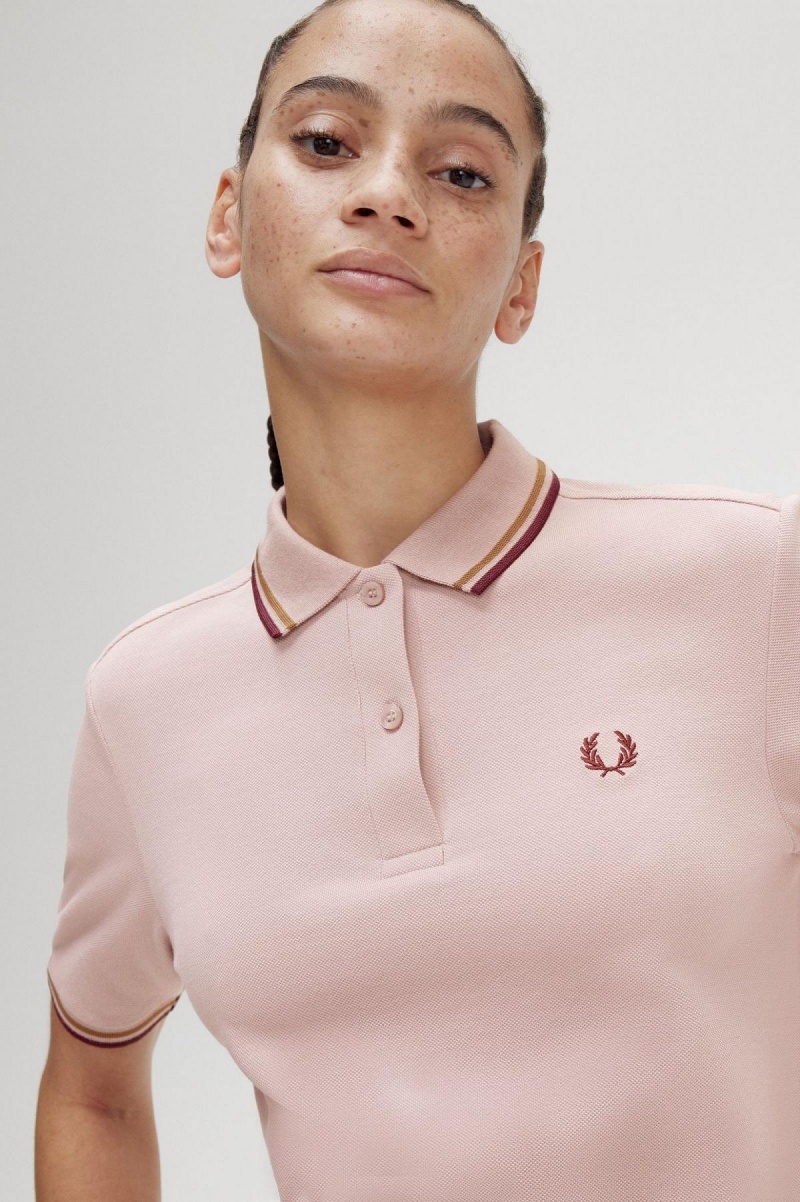 Dusty Rose Pink / Shaded Stone / Oxblood Fred Perry G3600 Women's T Shirts | CAJKU40874