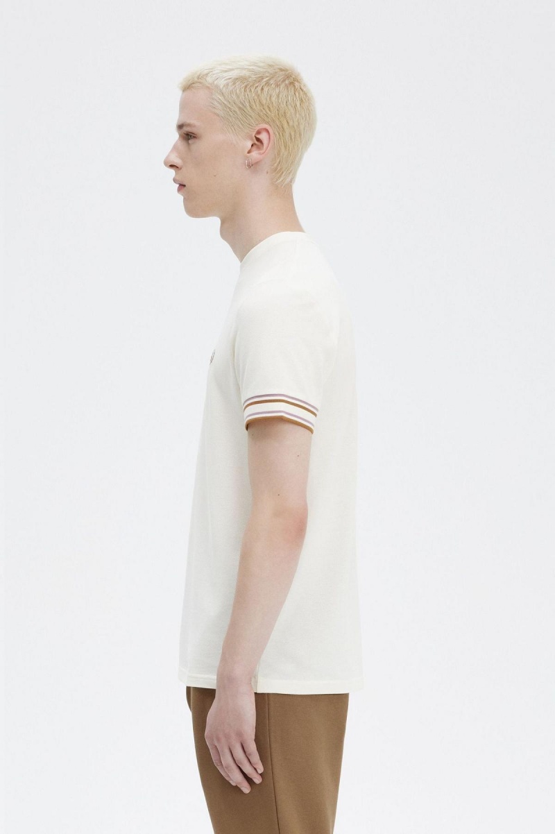 Ecru Fred Perry Bold Tipped Piqué Men's T Shirts | CANZX59563