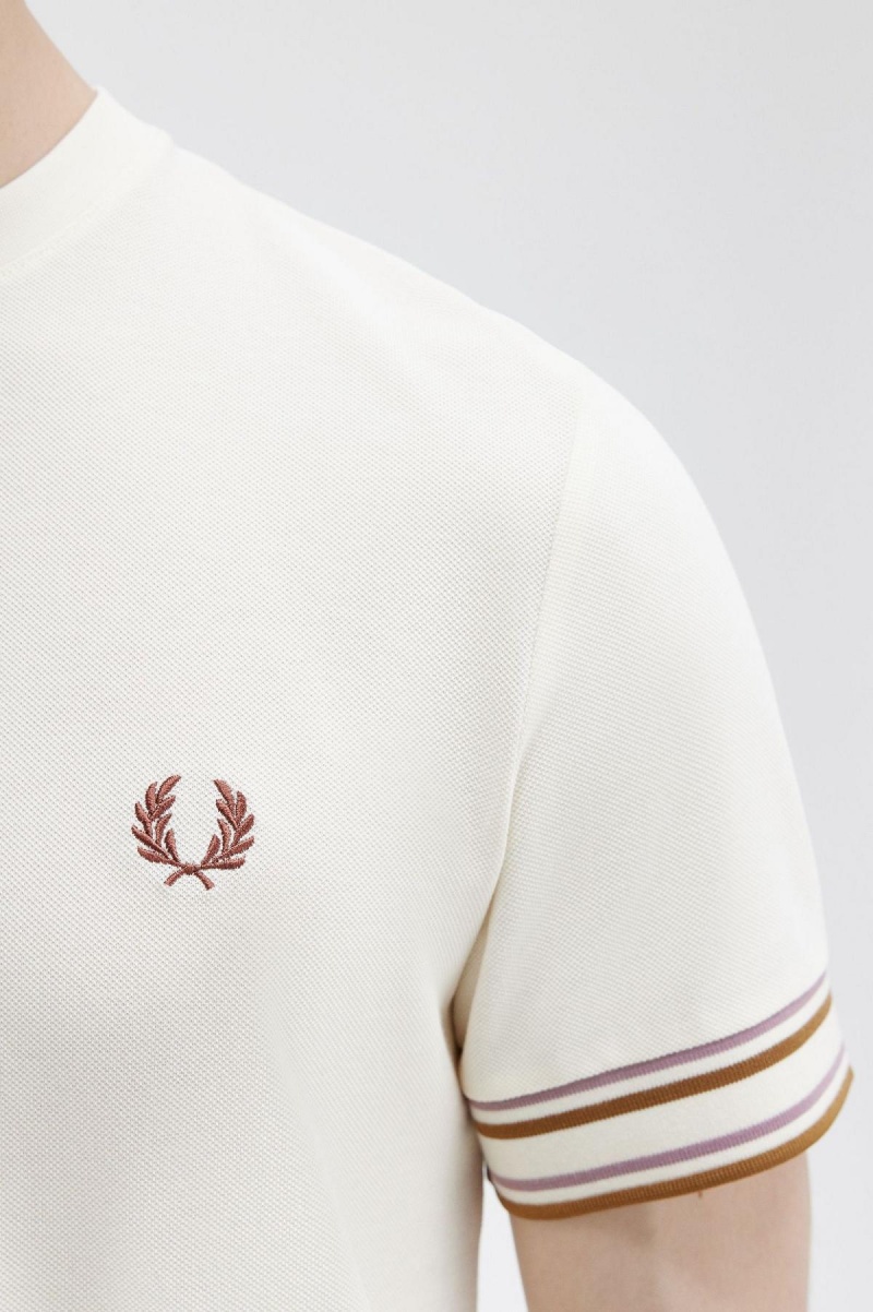 Ecru Fred Perry Bold Tipped Piqué Men's T Shirts | CANZX59563