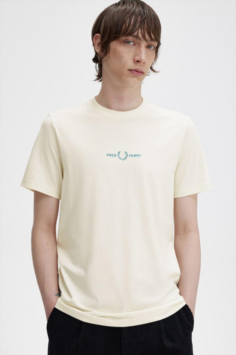 Ecru Fred Perry Embroidered Men's T Shirts | YCAGT41107