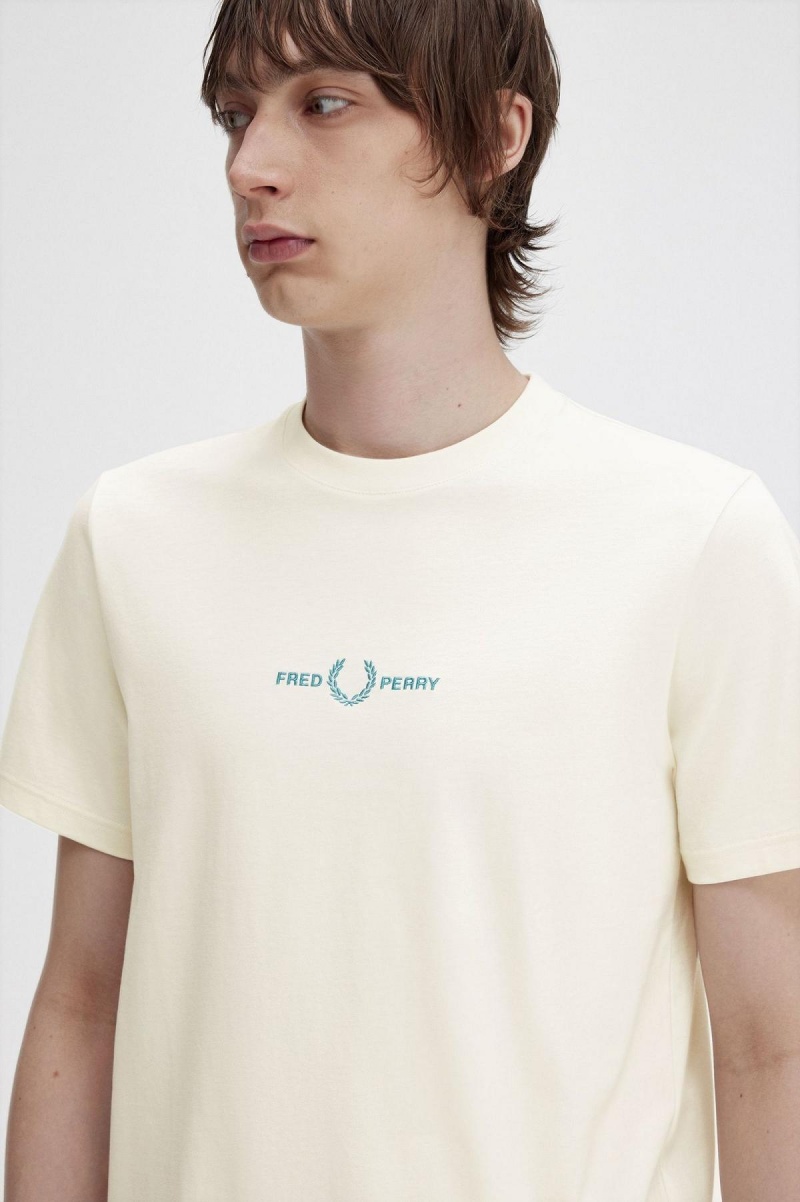 Ecru Fred Perry Embroidered Men's T Shirts | YCAGT41107